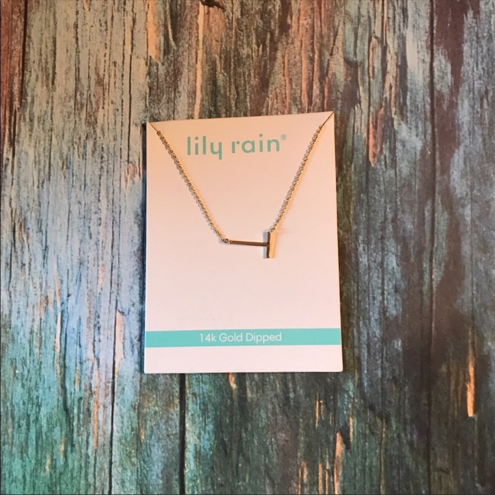 Lily Rain Slanted Initial Necklace- T